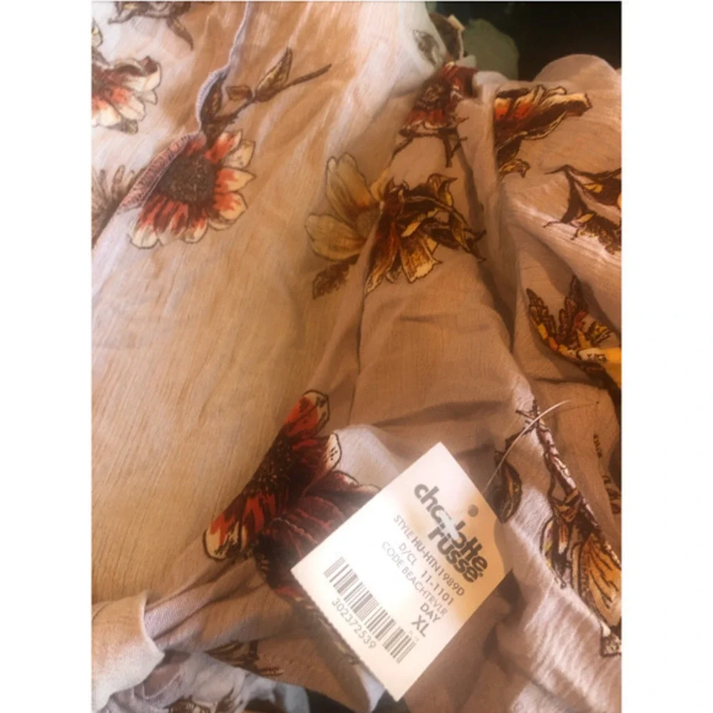 NWT XL CHARLOTTE RUSSE‎ Purple floral Beach Cover up wrap tie top